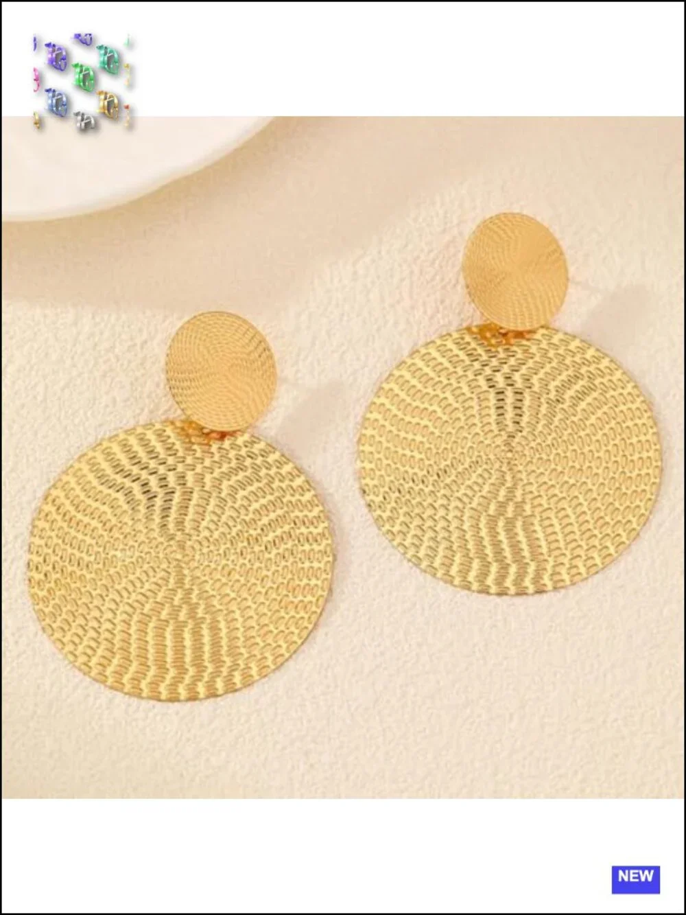 Large Chunky Gold Disc Dangle Earrings with Textured Drop